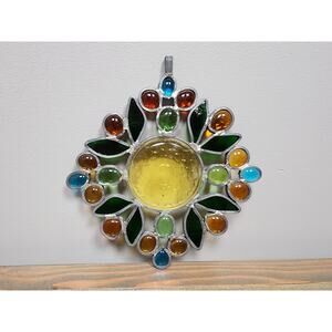 Vintage Lead Stained Glass Suncatcher Flower Wreath